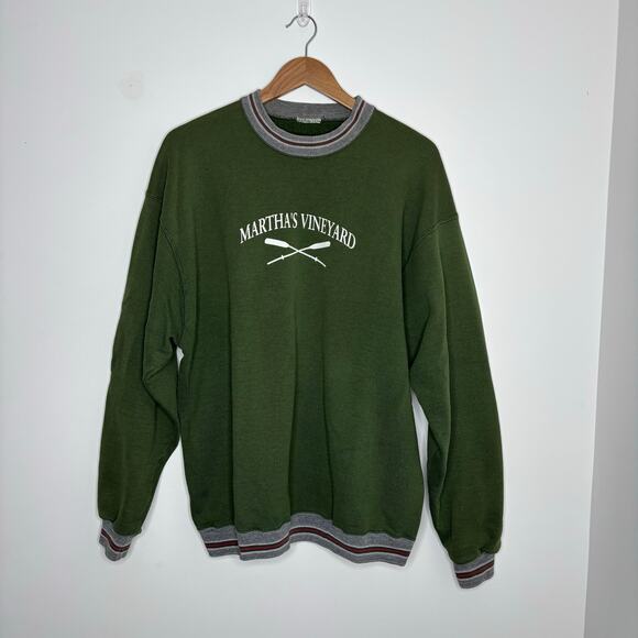 Vintage Marthas Vineyard Cape Cod Green Ringer Crewneck Sweatshirt Large - Picture 2 of 5